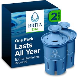 Brita Filter Replacements for Water Pitchers and Dispensers, Elite, NSF Certified to Remove 99% of Lead, 2 Count, Blue