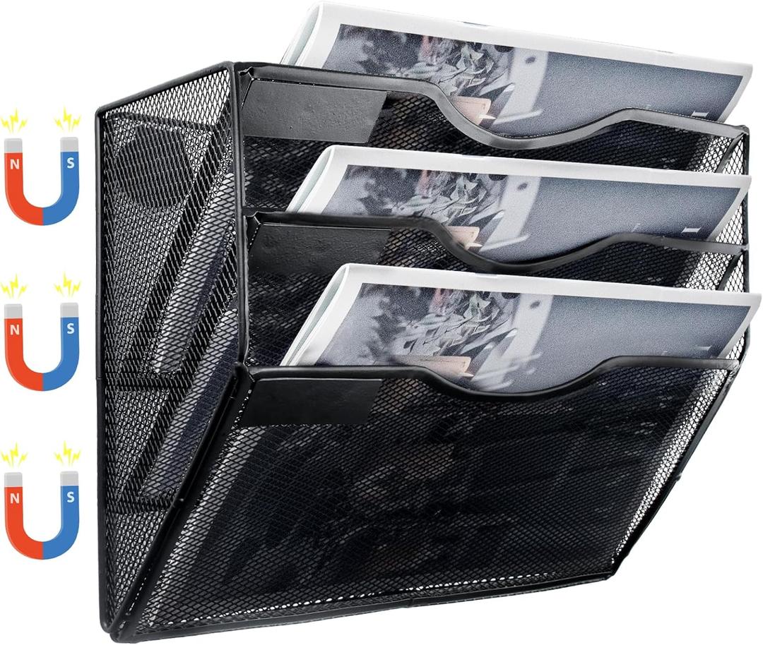 3-Tier Magnetic File Holder - No Drilling Installation File Organizer, Large Capacity Magnetic File Holder for Refrigerator, File Cabinets, Whiteboard, Office, Kitchen