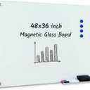 Magnetic Glass White Board 48 x 36, Tempered Frameless Dry Erase Board for Wall, Whiteboard for Office, Home & School