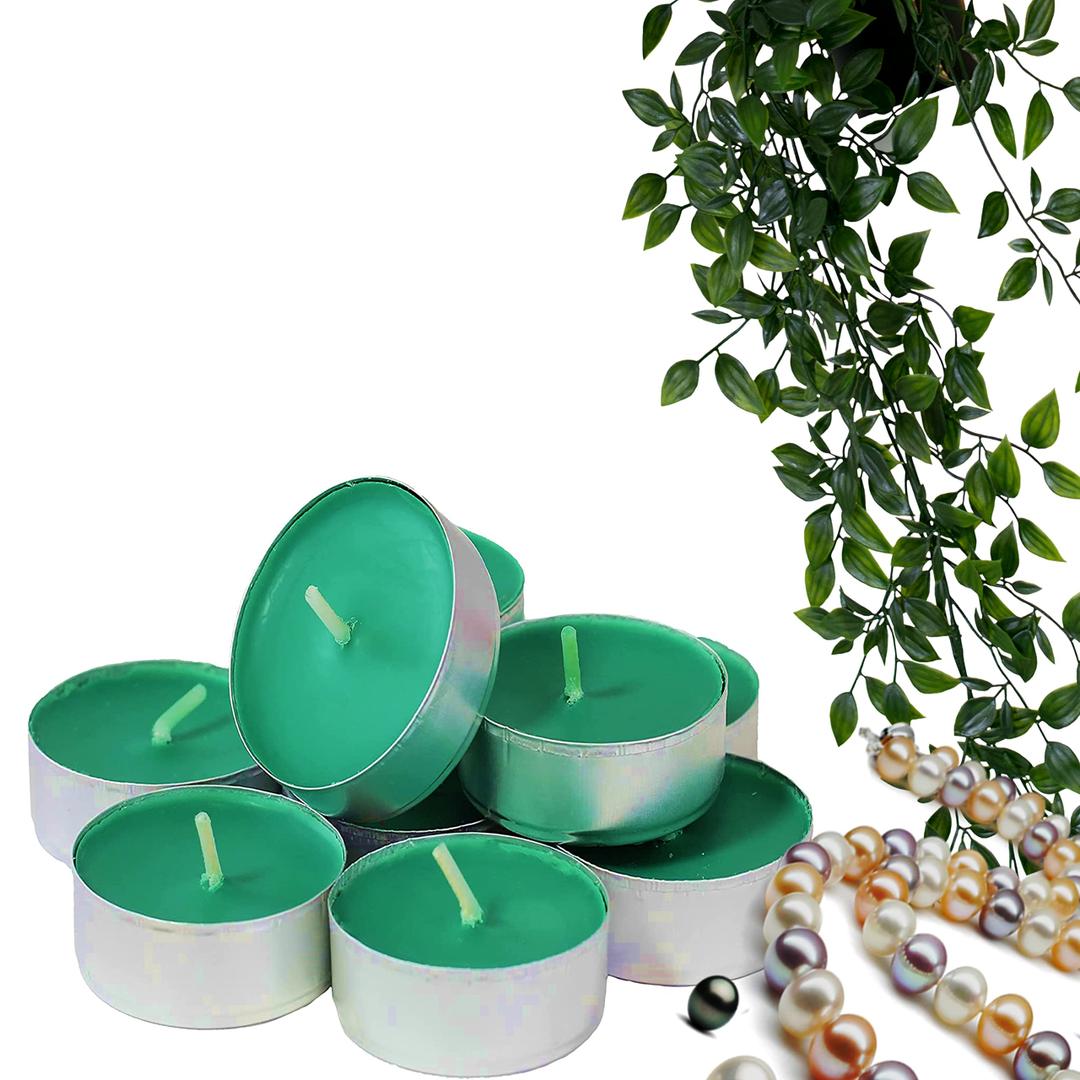 Tea Light Candles Colored Unscented Metallic Tin Cups Set of 54 Made in USA (Green)