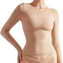 SUUKSESS Women Double Lined Fitted Basic T Shirts Crew Neck Long Sleeve Crop Top (Medium, Champagne)