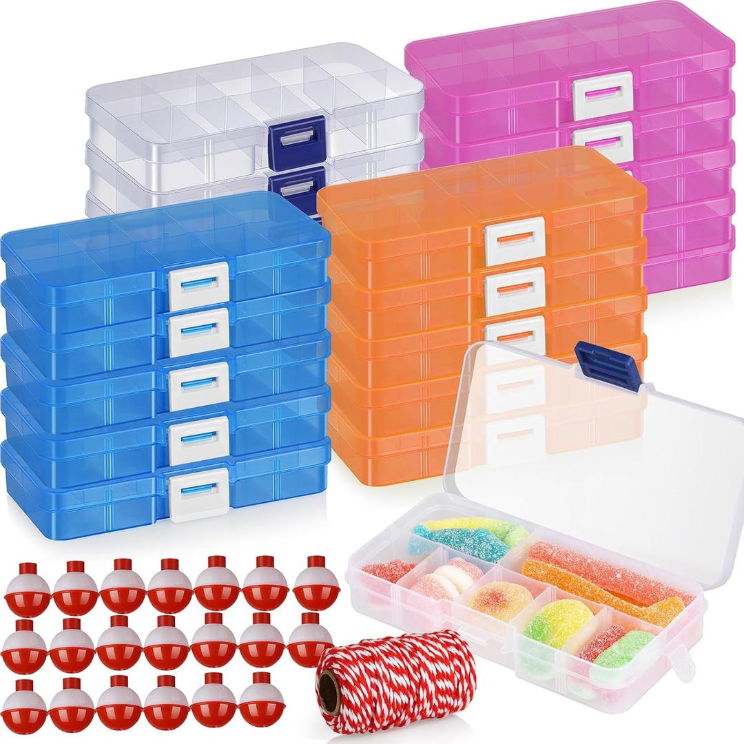 20 Pcs Small Tackle Box with Fishing Bobbers for Fishing Party Favors Snack 