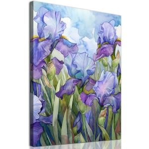 Iris Flower Wall Art Purple Botanical Prints Elegant Canvas Wall Art Purple Flower Painting Watercolor Floral Pictures Green Botanical Artwork Iris Canvas Abstract Flowers Poster 16x24inch Framed