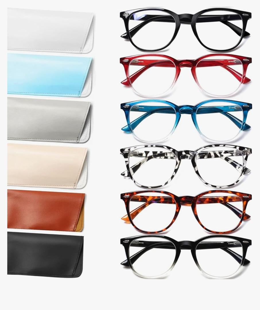 Henotin 6 Pack Reading Glasses for Women Men Blue Light Blocking Stylish Computer Readers with Leather Case