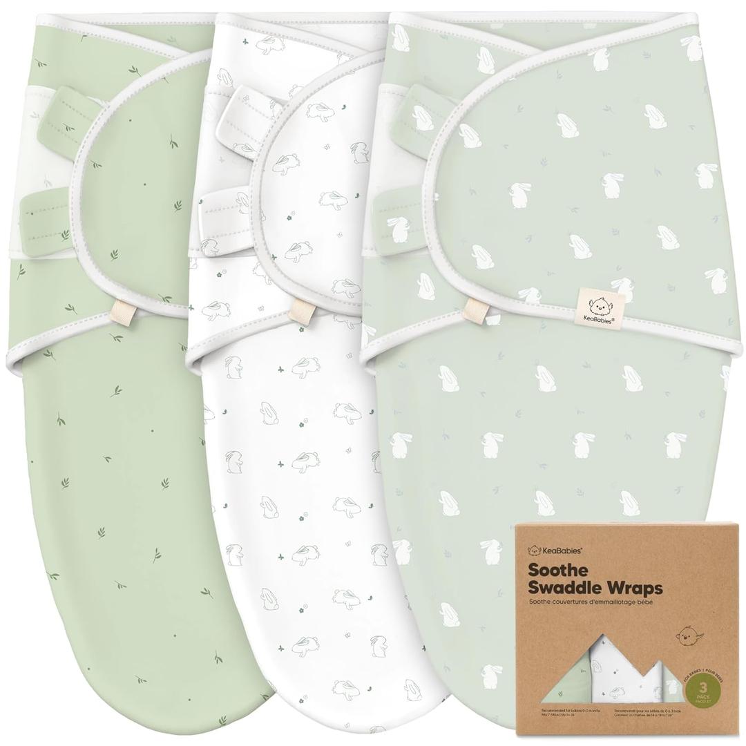 KeaBabies 3-Pack Organic Baby Swaddle Sleep Sacks - Swaddles for Newborns, Infant 0-3 Months, Baby Girls, Boys, Soft & Snug Newborn Sleep Sack, Nursery Swaddling Blankets (Bunnies)