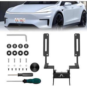 2025 2026 Tesla Model Y Juniper Lockable No-Drill Front License Plate Holder, Anti-Theft License Plate Bracket Mount, No Adhesive, No Camera Block, Compatible with Model Y Accessories