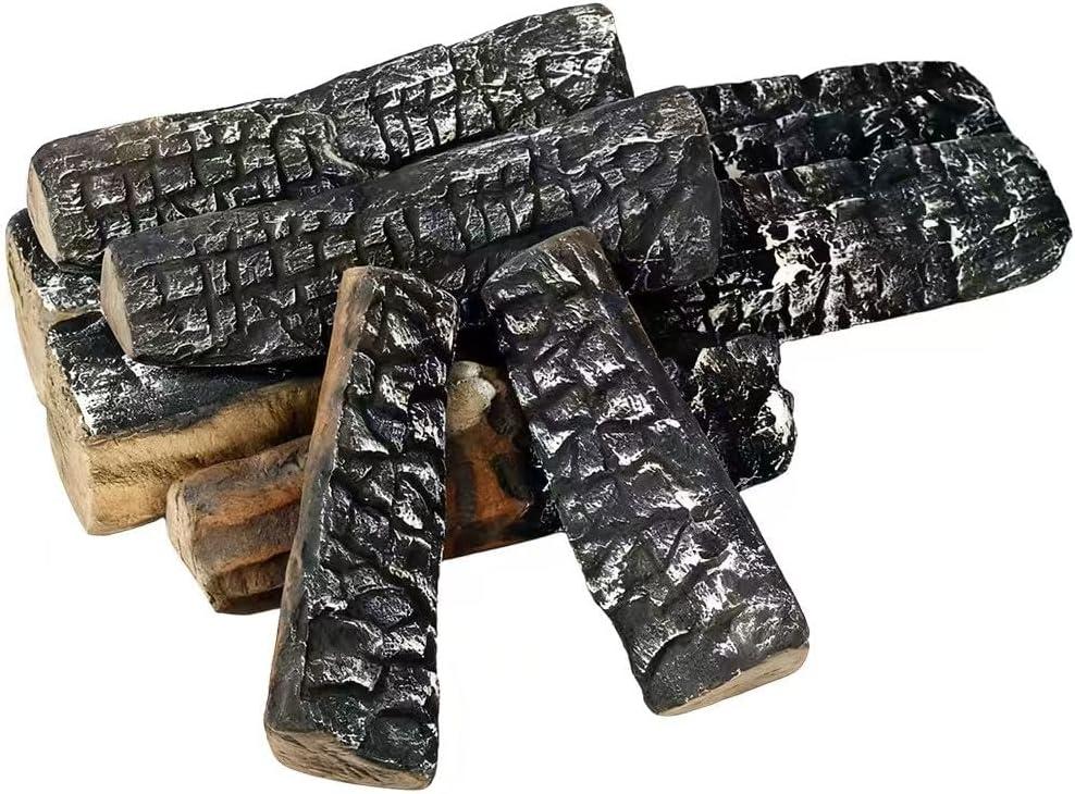 8 Pcs Ceramic Fiber Fireplace Logs Set, Realistic Wood Logs for Ventless/Gas/Propane/Electric Fireplaces & Fire Pits, Stackable Indoor Outdoor Decorative Fake Logs, Heat Resistant