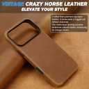SHIELDON Case for iPhone 17 Pro Max 6.9" 2025 | Top Grain Crazy Horse Leather, Compatible with Magsafe, [Camera Button Updated], Magnetic Wireless Charging Non-Slip Comfort Grip, Metal Buttons - Brown