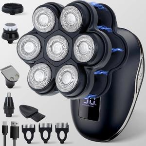 2025 New Upgrade Magnetic Head Shavers for Bald Men, Electric Razor for Men, Mens Shaving with Nose Hair Sideburns Trimmer, LED,Travle Lock (7d5, Black)