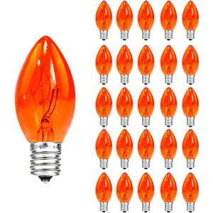 C7 Replacement Bulbs, Orange Halloween Lights, E12 Candelabra Base 5W Incandescent Christmas Light Bulbs for Outdoor String Lights, Patio, Holiday Party Decor - 25 Pack