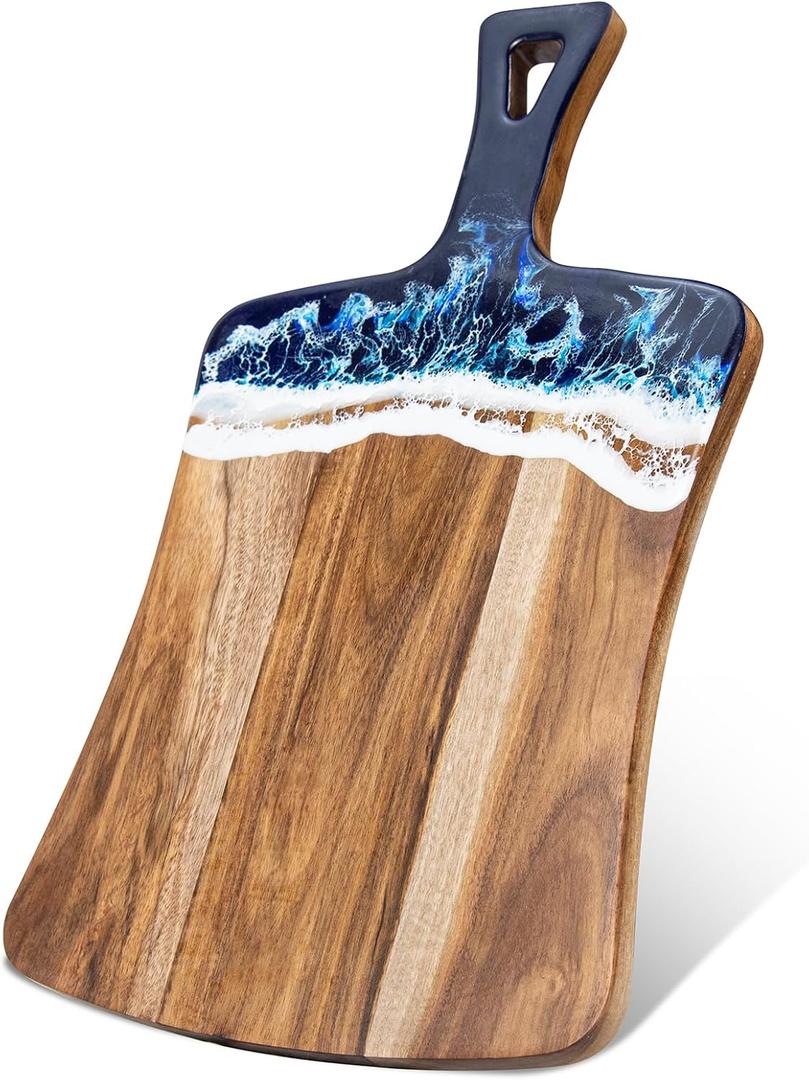 Charcuterie board with Resin and Acacia Wood Cutting Board, Charcuterie Accessories Cheese Serving Board Kitchen Gifts for Neighbour Useful Family Gifts, Board Only, 14"L x 8.6"W
