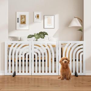 Dog Gate, Wooden Dog Gates for Doorways House and Stairs, Freestanding Pet Gate for Dogs, Puppy Fences Indoor, 3 Panel - 55"W X 24"H, White