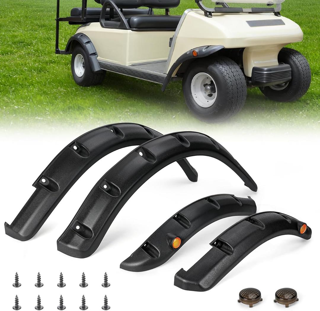 10L0L 4PCS Golf Cart Fender Flares for Yamaha G29, EZGO TXT/RXV, Club Car DS/Precedent - Heavy Duty ABS Plastic Mud Guards with Reflectors & Stainless Steel Hardware