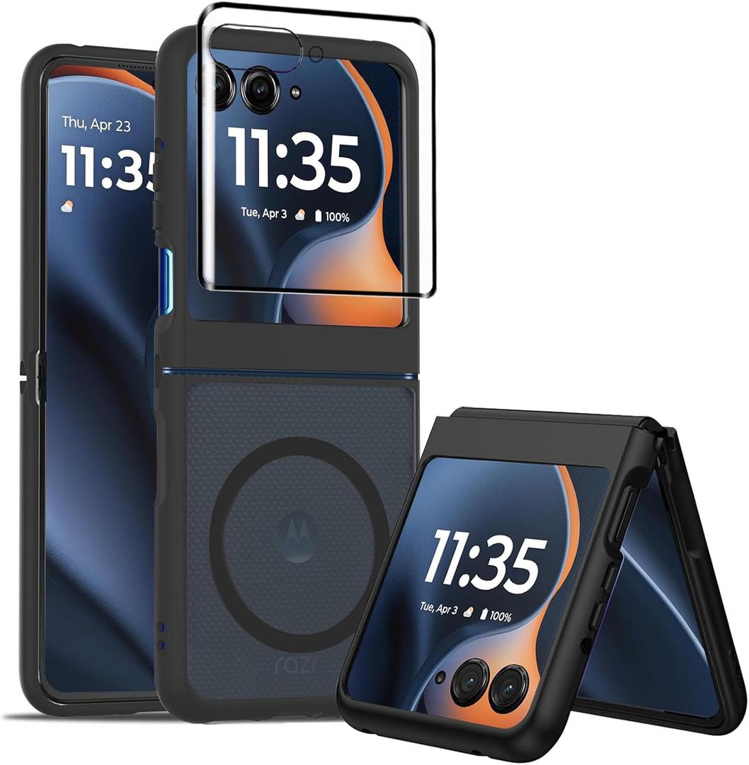 AFENGBOX for Motorola Razr 2025 Magnetic Case, Moto Razr 2025 Phone Case Compatible with Magsafe, Slim Thin Shockproof Protective Cover with Screen Protector for Motorola Razr 2025, Black