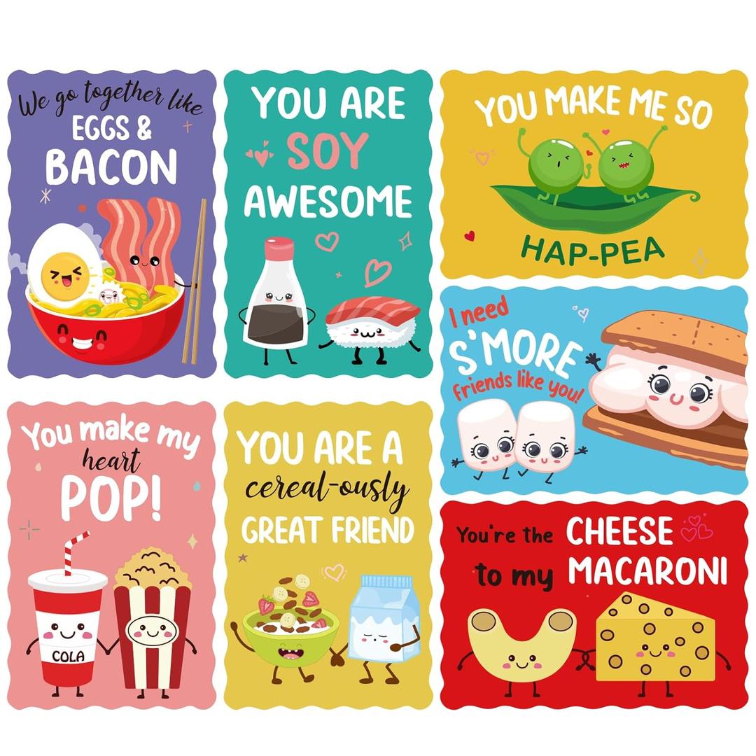 2 x Joyseller 35 Pack Valentines Cards for Kids - Cute Kids Valentines Cards with Envelopes & Scratch and Sniff Stickers - Food Pun Valentines Day Card for Classroom Exchange School Activity