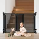 No Drill Baby Gate for Stairs No Bottom Bar, 34-55 Punch Free Dog Gate with Large Walk Thru Door, Mesh Dog Gate for The House, Swing & Dual Openings, No Drilling Pet Gates for Doorways, Black