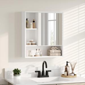 ChooChoo Bathroom Wall Mirror Cabinet, Medicine Cabinet with Single Door and Adjustable Shelf, Over The Toilet Space Saver Storage Cabinet, White (6.3"D x 21.6"W x 24.0"H)