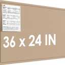 MaxGear Large Bulletin Board 36" x 24", Foldable Felt Board Vision Board Supplies, Cork Board for Office, Home, School, Small Pin Boards for Walls Decorative Display Board Beige Brown