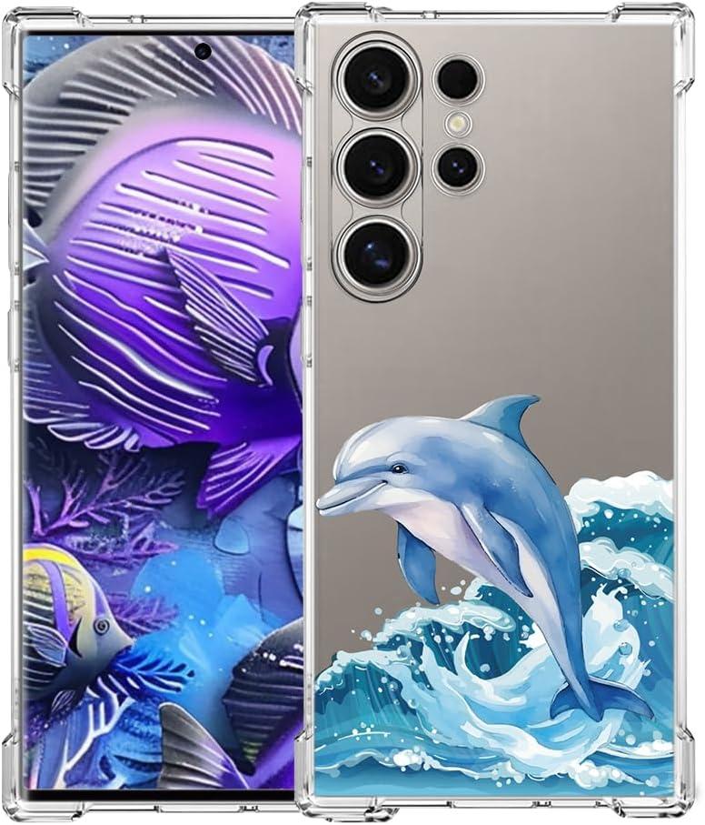 for Samsung Galaxy S24 Ultra Cute Case Dolphin Clear, Shockproof Soft TPU Protector Flexible Cartoon Design Kids Mobile Phone Cover Cases for Samsung Galaxy S24 Ultra Girls