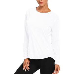 Muzniuer Womens Long Sleeve Workout Shirts-Long Sleeve Shirts for Women Yoga Sports Running Shirt Workout Top (Large, White)