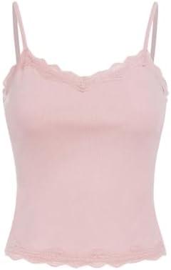 SOLY HUX Girl's Sleeveless Lace Trim Camisoles Spaghetti Strap Ribbed Crop Tank Tops,10-11Y, Color: Plain Light Pink