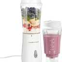 Hamilton Beach Portable Blender for Shakes and Smoothies, 14 Oz BPA Free Travel Cup & Lid, Durable Stainless Steel Blades, Personal Smoothie Blender, 2 Jars - White (51102V)
