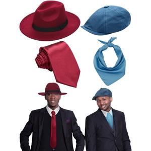 JenPen 4 Pcs Halloween 1930s Red Blue Twins Sisters Costume Accessories Include Hats Necktie Tie Vintage Octagonal Flat Cap Scarf for Men Women Gangsters Paranormal Spooky Movie Cosplay