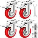 4 Inch Caster Wheels Heavy Duty Casters Set of 4 (2200lbs Load Capacity) Lockable Cart Wheels with Brakes, 360 Degree Rotatable - Ideal Caster for Cart, Furniture and Workbench (4 x Brakes)