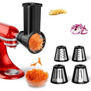 Slicer Shredder Attachment for Kitchenaid Stand Mixer, Salad Machine with Vegetable Slicer, Salad Maker, Food Slicers Cheese Grater Attachments for Kitchenaid Mixer Dishwasher Safe, Black
