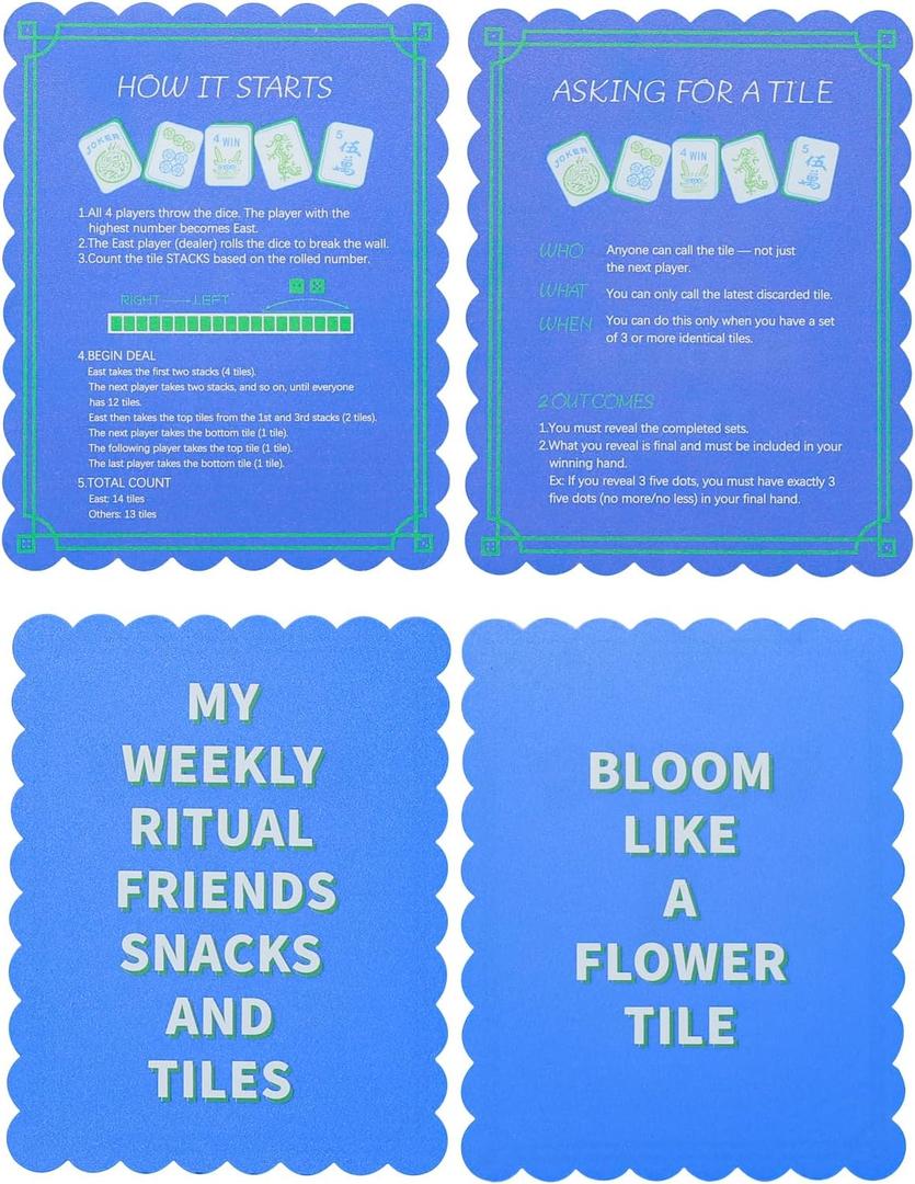 TIASUSAN 4 Pcs Printed Mahjong Tile Mixers (Shufflers) with Instructions, Mahjong Accessories for Mahjong Lovers (Dark Blue)