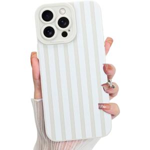 KANGHAR Compatible with iPhone 15 Pro Case, Silicone Stripes Cute Pattern, Camera Protection Soft Slim Phone Case for Phone Case -White