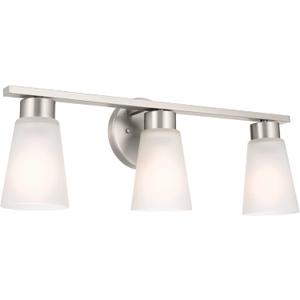 Kichler Stamos 3-Light Bathroom Vanity Light with Satin Etched Glass Shades, 22" Modern Wall Light in Brushed Nickel, (22" x 5" x 8")