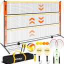 3-in-1 Adjustable Height Volleyball Badminton Pickleball Net Set - Portable Badminton Net Set for Backyards with Badminton Racket & Shuttlecocks, Volleyball Set with ball & Pump, Pickleball & CarryBag, 21.33 feet wide x 2.49 feet high
