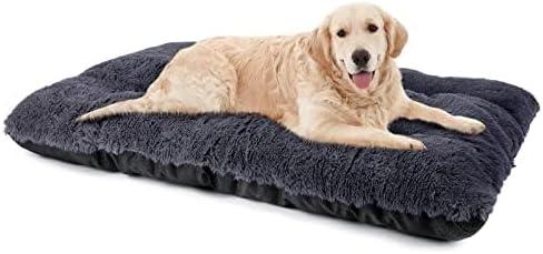 JOEJOY Large Dog Bed Crate Pad, Deluxe Plush Washable Dog Beds Fulffy Soft Kennel Pad Anti-Slip Pet Sleeping Mat for Extra Large Medium Small Dogs, 40" x 27", Grey