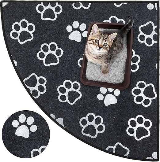 Drydiet Corner Cat Litter Trapping Mat Water Resistant Cute Paw Pattern Corner Litter Mat, 29" x 29" Gray Traps Mess from Box Protects Floors Machine Washable Urine Proof Soft on Kitty Paws Absorbent