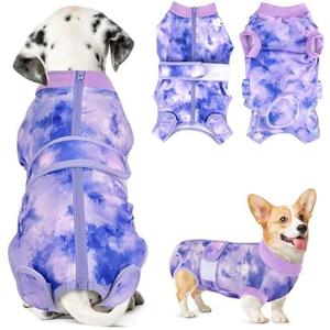 Lukovee Recovery Suit for Dogs, Zipper On Recovery Suit for Female Male Dog, Onesie Abdominal Wounds Cone E-Collar Alternative Prevent Licking Spay Recovery Suit (XX-Large, Purple Tie-dye)