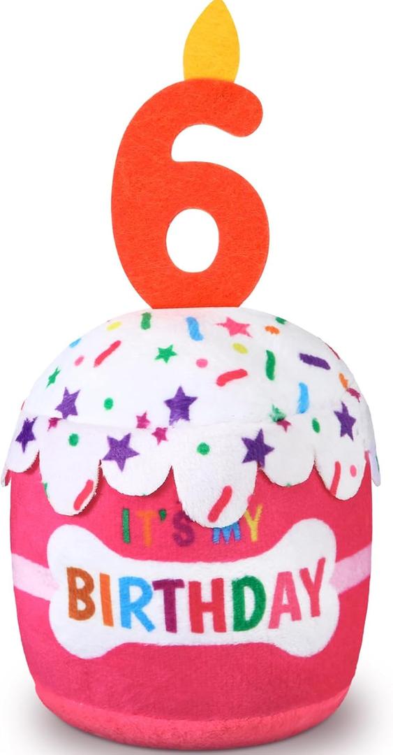 Dansydaisy Dog Birthday Cake Toy Accessories for Girl Boy Gifts, Squeaky Plush Toy for Dog Birthday Party Decor Favor for Large, Medium and Small Dogs(6th,Pink)