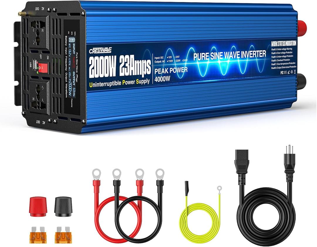 2000W Sump Pump Battery Backup System, UPS Inverter with LCD Screen