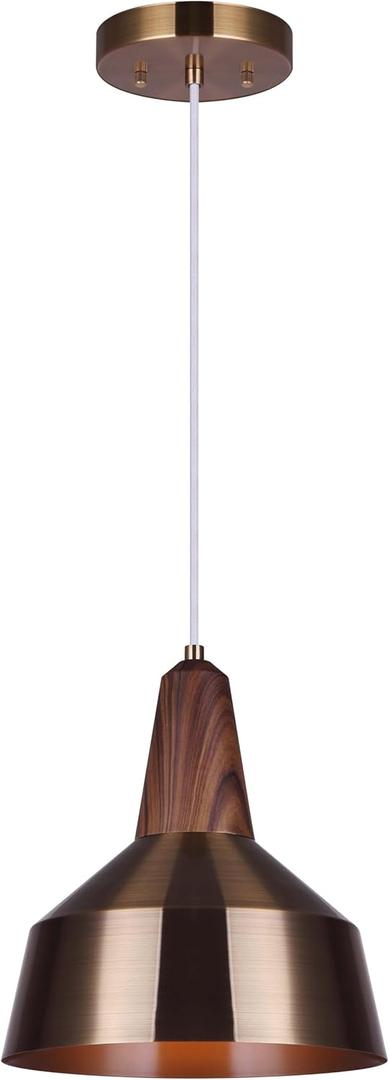 CANARM Thor 1-Light Pendant Light, Gold Finish with Faux Wood Accent, Adjustable Fabric Cord, Modern Lighting for Kitchen, Dining Room or Bedroom