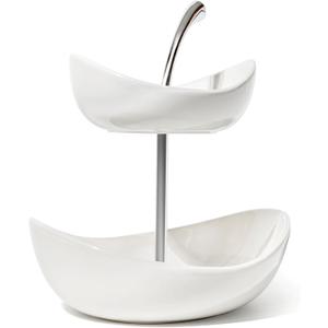 SEVEN SPARTA Double Layer Cherry-Shaped Ceramic Fruit Bowl, 2-Tier Countertop Fruit Basket for Kitchen, Modern Decorative Serving Platter for Fruits, Snacks, Candies (White)