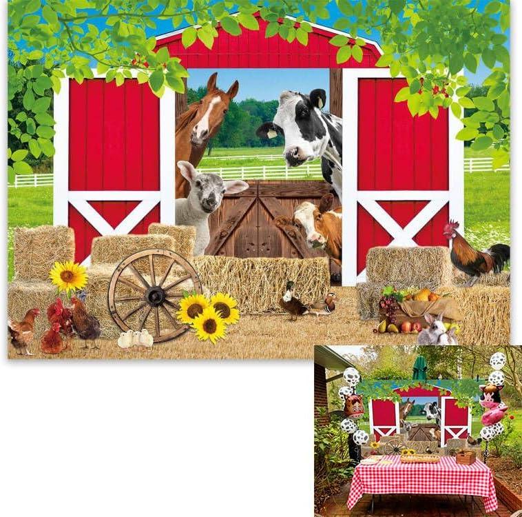 BINQOO 8x6ft Red Barn Farm Backdrop Rustic Animals Green Grass Haystack Scenery Background Little Farmer Barnyard Kid Birthday Baby Shower Party Decoration Banner BINQOO 8x6ft Red Barn Farm Backdrop Rustic Animals Green Grass Haystack Scenery Background Little Farmer Barnyard Kid Birthday Baby Shower Party Decoration Banner