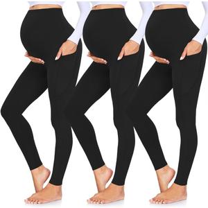 GROTEEN 3 Pack Women's Maternity Leggings with Pockets Over The Belly Workout Yoga Pregnancy Pants (01-black/Black/Black)