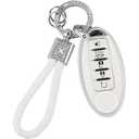 YIKECASE Key Fob Cover with Diamond Keychain, Car Key Holder Compatible with Nissan Altima Rogue Sentra Pathfinder Frontier Maxima Titan Murano Kicks Juke Versa Armada GTR 5 Buttons,(White)