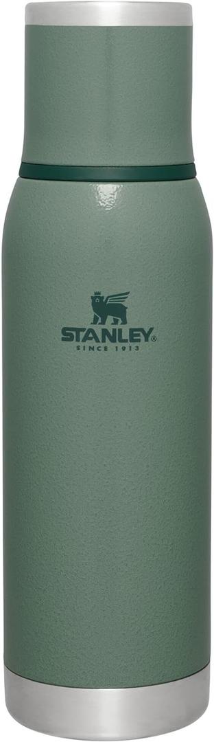 Stanley Adventure-to-Go Vacuum Bottle 25 oz | Wide Mouth with Leakproof Cup Lid | Keep Drinks Hot or Cold | Packable for Travel | Insulated Stainless Steel Thermos | BPA-Free | Hammertone Green (25 Ounces)
