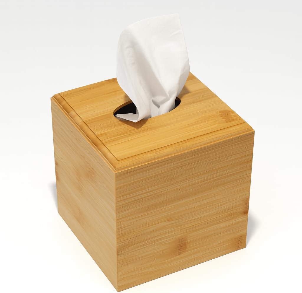 Tissue Box Cover Square for Kleenex - Handmade Tissue Holder for Tabletops, Bathroom, Office & Modern Farmhouse Decor - Decorative Bamboo Tissue Box Cover with Universal Fit