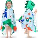 UOMNY Kids Beach Towels-Hooded Towels for Kids,Kids Hooded Bath Towel 30" x 50" for 3-10 Years,Pool Ponchos for Kids with Hood,Boys Beach Towel,Green Dinosaur