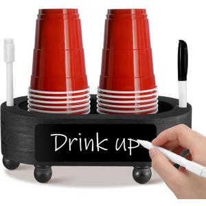 Patelai Double Wooden Cup Holder with Marker Slot Paper Cups Storage Box Disposable Rustic Mug Holder Mark Your Cups and Drink Plastic Cup Organizer for Home Decoration Wedding Party (Black)
