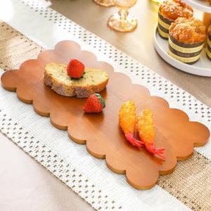 Scalloped Tray Scalloped Edge Serving Board Wooden Vanity Charcuterie Decorative Tray for Kitchen Rectangular Cutting Board for Food Bread Fruit Dresser Kitchen 14 x 7 Inch