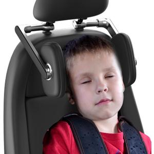 Car Headrest Pillow Adjustable Road Pal Headrest, Head Neck Support Pillow, Travel Sleeping L Shaped Design for Kids and Adults, Only Suitable for Car Seat Headrest with Poles, Black