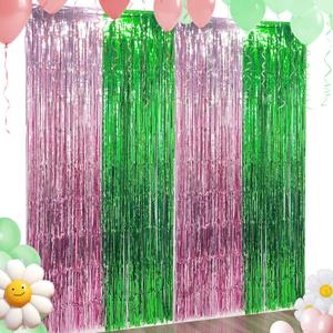 4 x Witch Party Decorations 2-Pack - Pink & Green Foil Fringe Backdrop Curtains + Photo Booth Props Kit for Halloween Birthday, Themed Streamers Backdrop Supplies (6.6 x 6.6 ft)